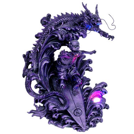 Surfing Skeleton with Dragon LED Statue