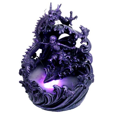 Surfing Skeleton with Dragon Water Mist Fountain Statue