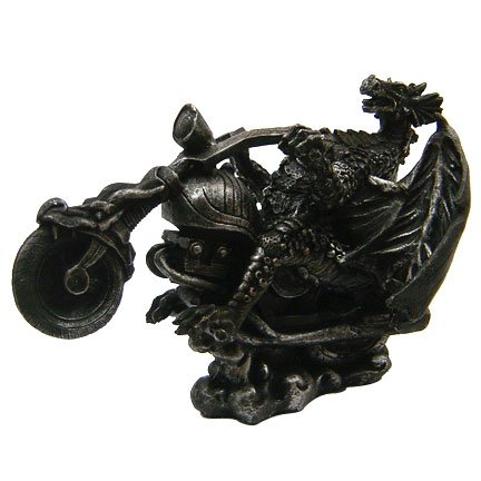 Laidback Dark Dragon on Motorcycle Statue