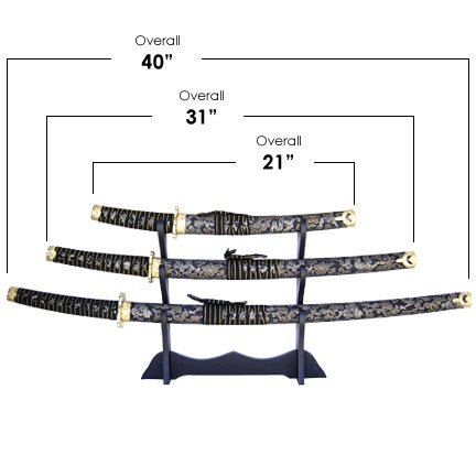 Black Wrap Samurai 3 Sword Set with Stand