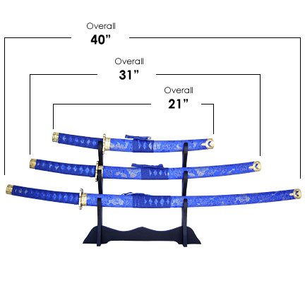 Blue Wrap Samurai 3 Sword Set with Stand