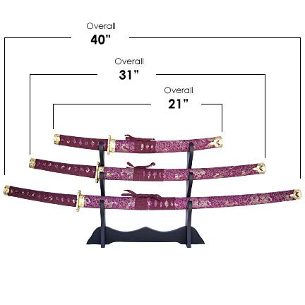 Red Wrap Samurai 3 Sword Set with Stand