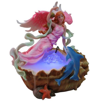 Angel with Dolphins on Shell Water Mist Fountain Statue