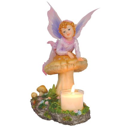Fairy Laying on Mushroom Candle Holder Statue
