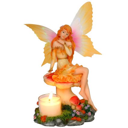 Fairy Sitting on Mushroom Candle Holder Statue