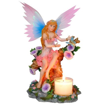 Fairy Sitting on Tree Trunk Candle Holder