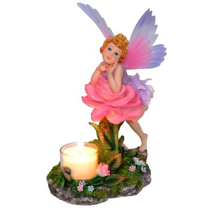 Fairy with Pink Rose Candle Holder