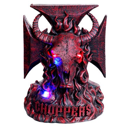 Burgundy Bull Head Chopper LED Light Statue