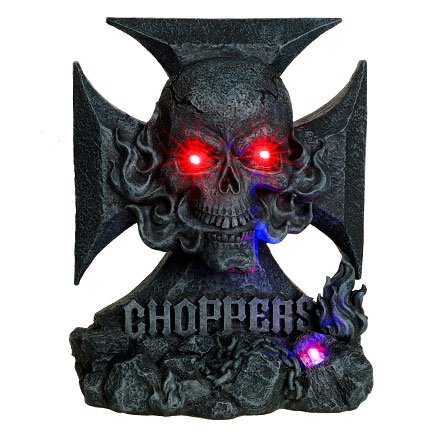 Skull with Fire Chopper LED Light Statue