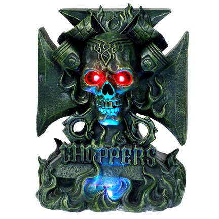 Skull with Flames Chopper LED Statue
