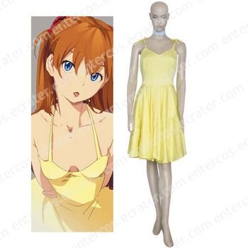 Neon Genesis Evangelion Asuka Yellow Dress Halloween Cosplay Costume any size
