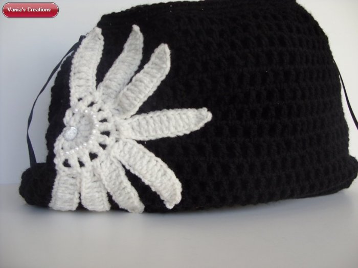 Black White Flower Handbag
