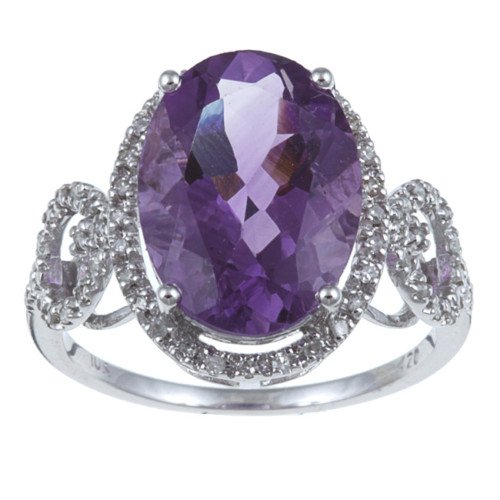 10k White Gold Bold Amethyst and Diamond Ring (1/5 TDW)