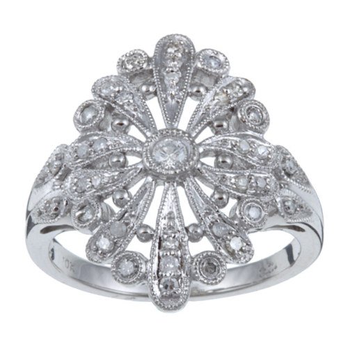 10k White Gold 2/5 TDW Vintage Style Diamond Ring