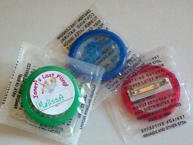 Bachelorette Party CONDOM NAME PINS / TAGS! Free Shipping!