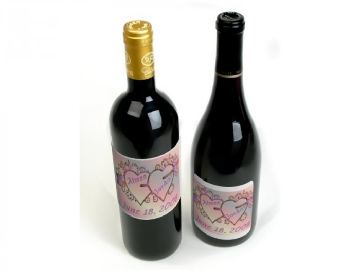 18 Wedding Wine Bottle labels Hearts Reception Party Favors High Gloss Labels