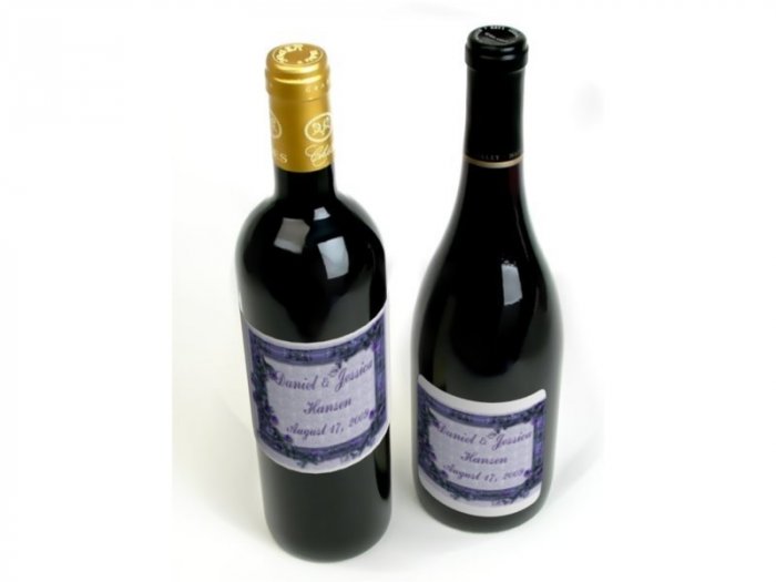 18 Wedding Wine Bottle labels Purple Flowers Reception Party Favors High Gloss Labels