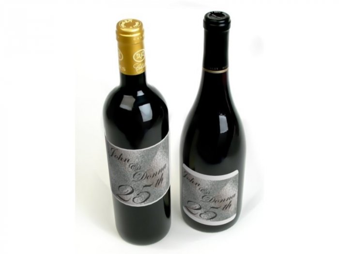 25th Silver Anniversary Wine Bottle labels Party Favors 60 High Gloss Labels
