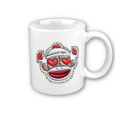 Heart Sock Monkey Face Coffee Mug Cup