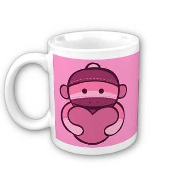 Heart Pink Sock Monkey Face Coffee Mug Cup