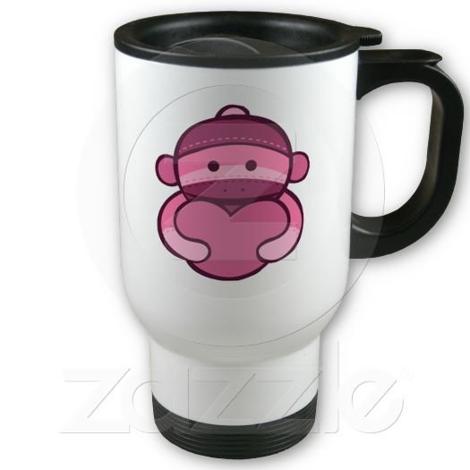 Pink Sock Monkey Love Travel Coffee Mug Cup Stainless Aluminum