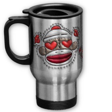 Love Sock Monkey Travel Coffee Mug Cup Stainless Aluminum
