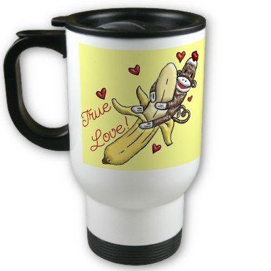 Sock Monkey Love Bananas Travel Coffee Mug Cup Stainless Aluminum