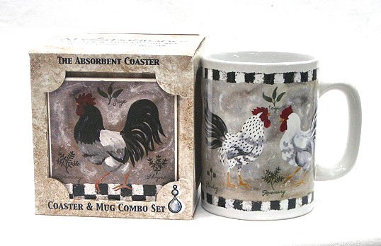 French Country Roosters Mug & Coaster