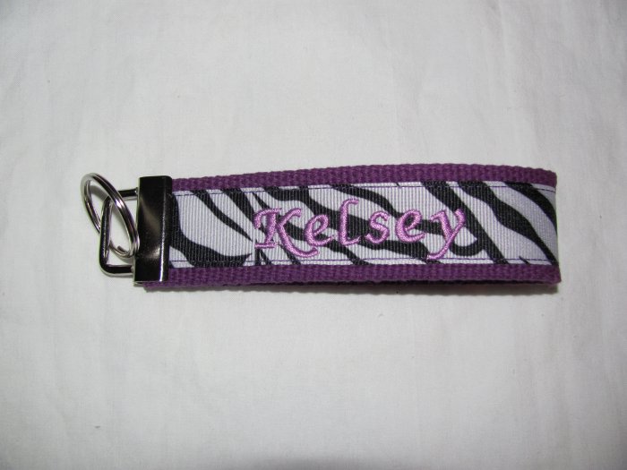 Purple/Black w/ white polka dots key fob