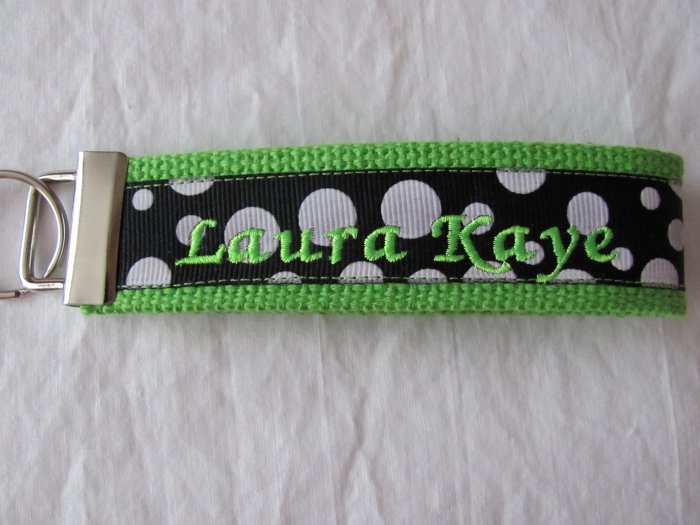 Lime w/Black with white polka dots key fob