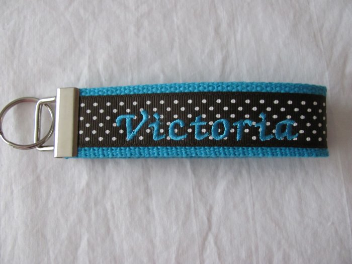 Turq/Brown with polks dots Key Fob