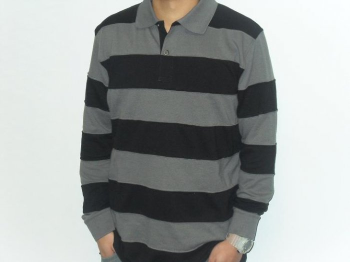 Remixed - LS Polo - CharcoalGrey/Black Striped