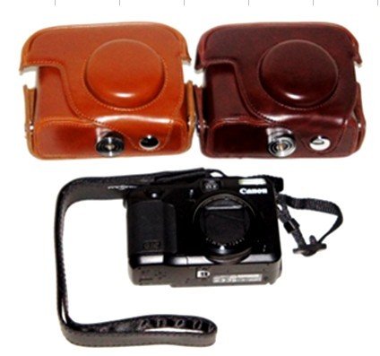 Canon Powershot G12 digital camera leather case bag in light brown or dark brown