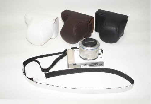 leather case bag for Olympus PEN E-PL1 digital camera (long focus lens)