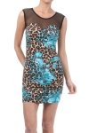 Aqua and Leopard Print Party Dress Small