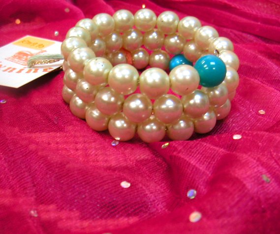 Beaded Beige n Blue Bangle