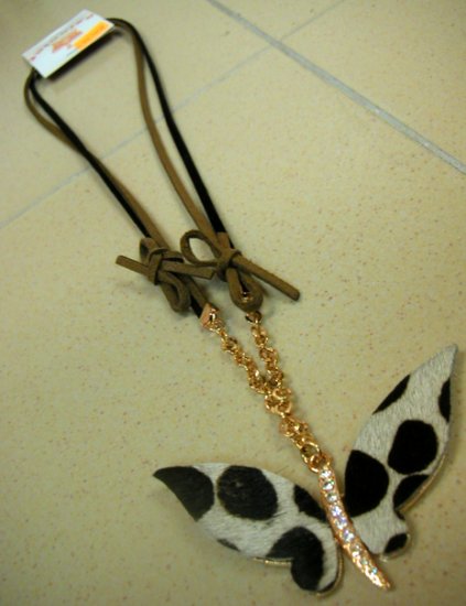 Butterfly Gold Necklace w Fur