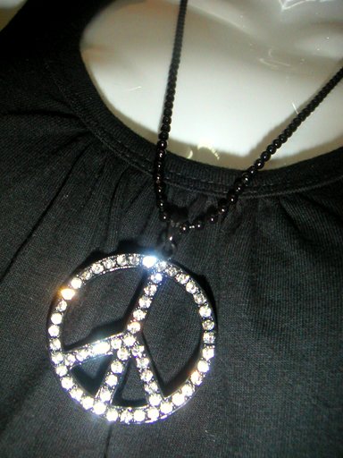 Peace w Diamonds Black Necklace