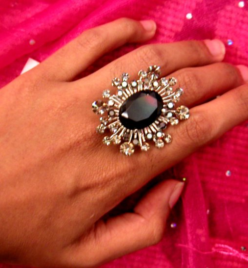 Crystal Black w Diamonds Ring