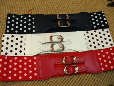 Stretched Polka Dotted Belt w 2 Buckles