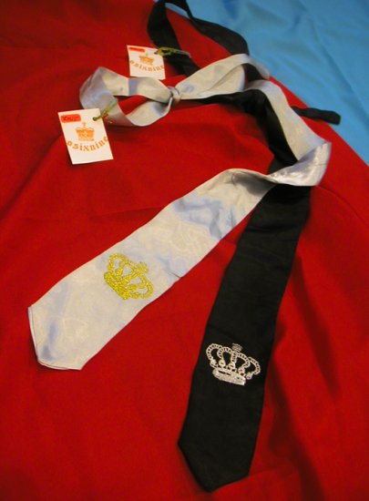 Crown Embroided Lazy Ties (Black and Silver)