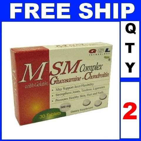 NEW 2 Boxes GSL MSM COMPLEX Gelatin Glucosamine Chondroitn Exp 2012 (60 Tablets/Lot)