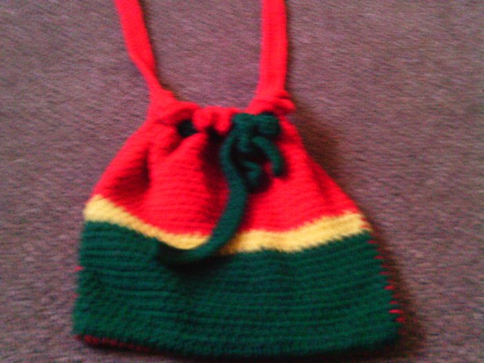 Crochet Medium Red,Yellow & Green handbag