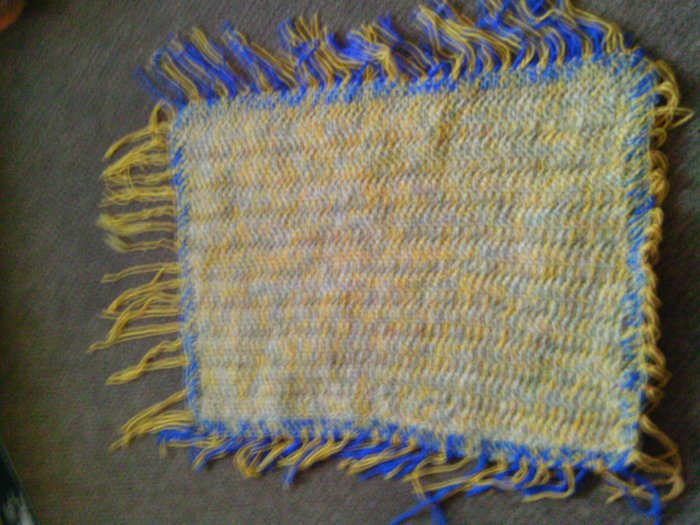 Crochet Beaded Blue,yellow & cream Rug