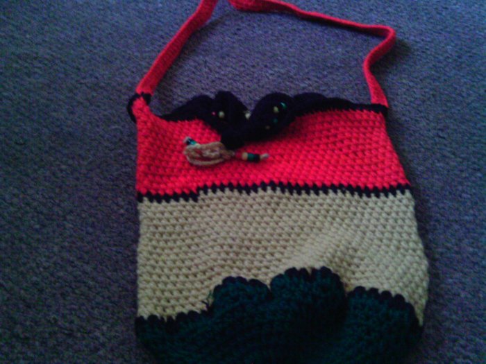 Crochet Medium Red,Yellow & Green handbag
