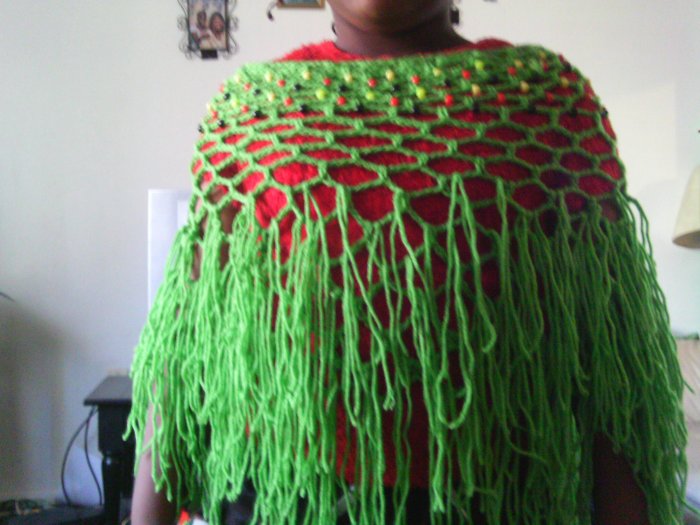 Crochet Medium Green Beaded Pancho