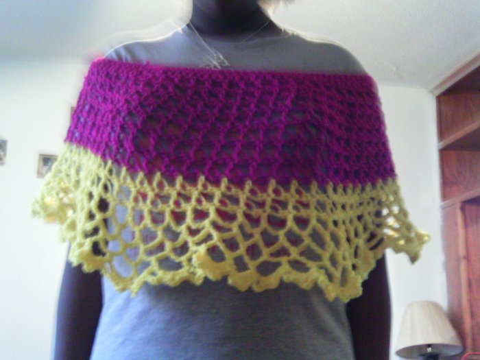 Crochet Medium Purple & Yellow Pancho