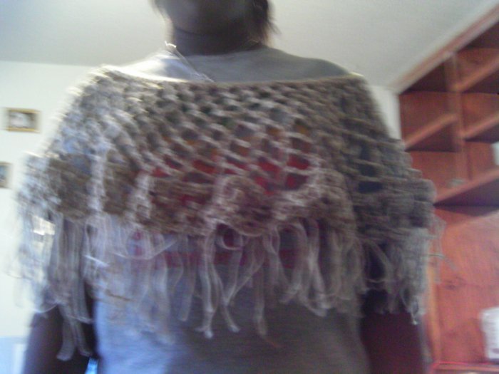 Crochet Medium Brown & Cream Pancho