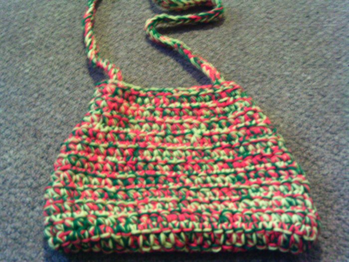 Crochet Medium Red,Yellow & Green handbag