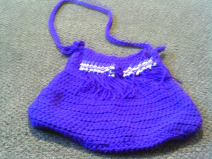 Crochet Medium Purple & White Beadaed handbag